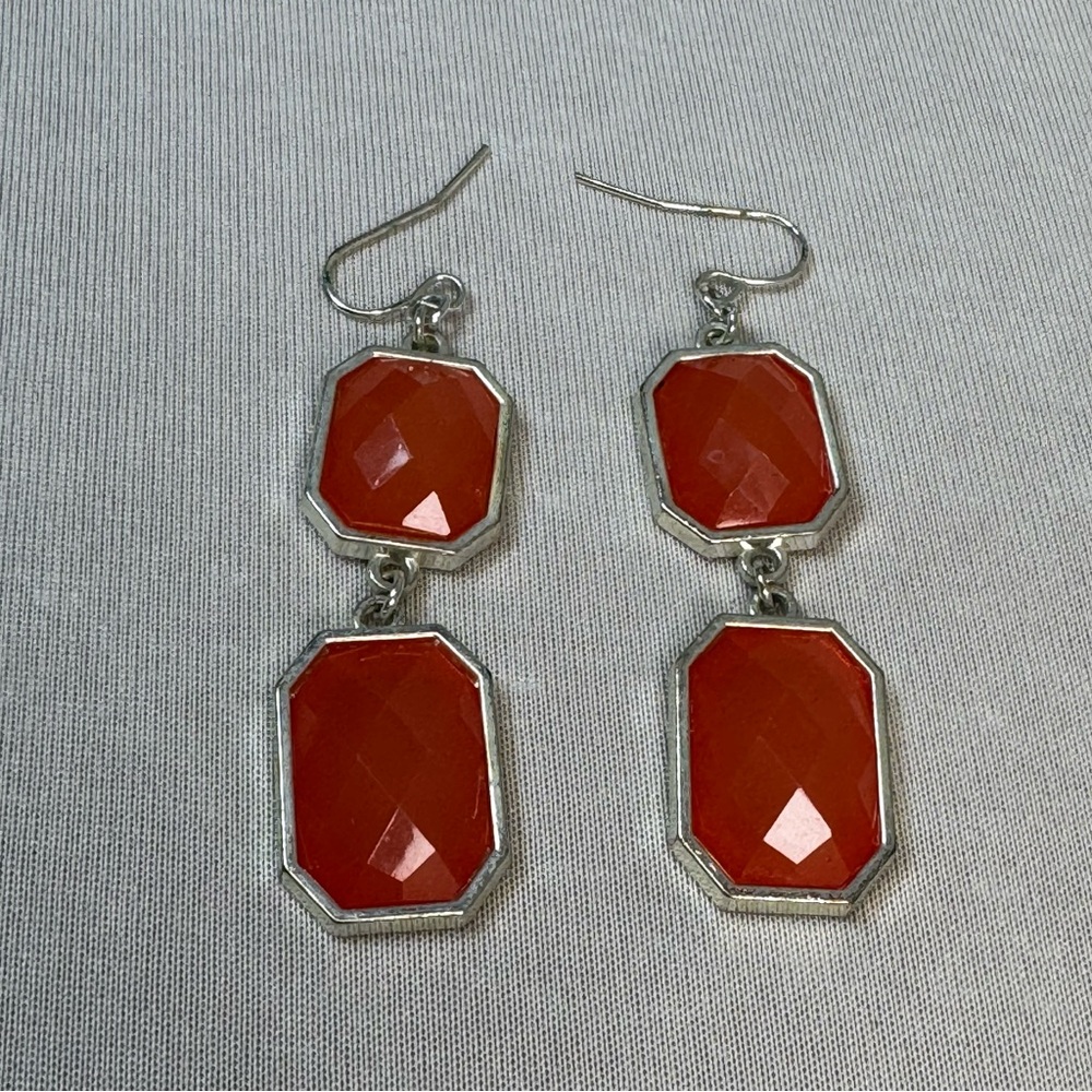 Women's Double Octagon Drop Earrings - Orange